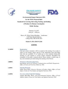 Environmental Impact Statement (EIS) for the FSMA Proposed Rule: Standards for Growing, Harvesting, Packing, and Holding of Produce for Human Consumption Public Meeting