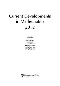 Current Developments in Mathematics 2012 edited by David Jerison Mark Kisin