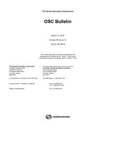 The Ontario Securities Commission  OSC Bulletin March 12, 2015 Volume 38, Issue), 38 OSCB