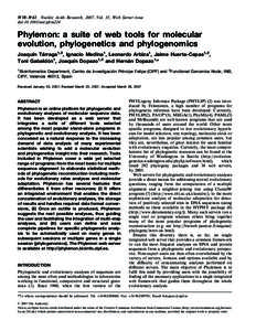 W38–W42 Nucleic Acids Research, 2007, Vol. 35, Web Server issue doi:[removed]nar/gkm224 Phylemon: a suite of web tools for molecular evolution, phylogenetics and phylogenomics Joaquı´n Ta´rraga1,2, Ignacio Medina1, L