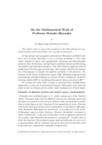 On the Mathematical Work of Professor Heisuke Hironaka By