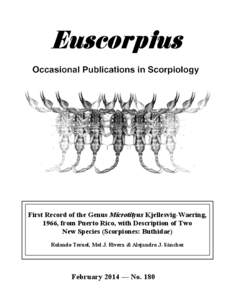 First record of the genus Microtityus Kjellesvig-Waering, 1966, from Puerto Rico, with description of two new species (Scorpio