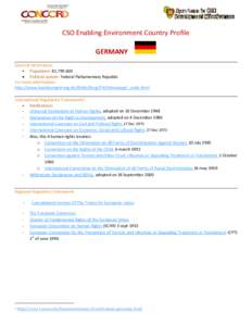 CSO Enabling Environment Country Profile GERMANY General Information  Population:   Political system: Federal Parliamentary Republic For more information:
