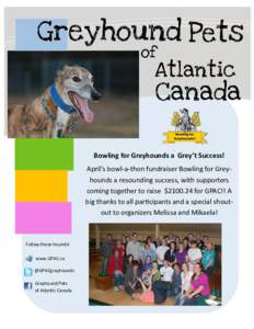 Bowling for Greyhounds a Grey’t Success! April’s bowl-a-thon fundraiser Bowling for Greyhounds a resounding success, with supporters coming together to raise $for GPAC!! A big thanks to all participants and a