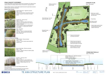 POND CONCEPT STATEMENT  CONCEPT PLAN The stormwater detention pond landscape treatment will be concentrated on the wetland channel margins and flanks of the walkway while the balance of the site will be in grass groundco