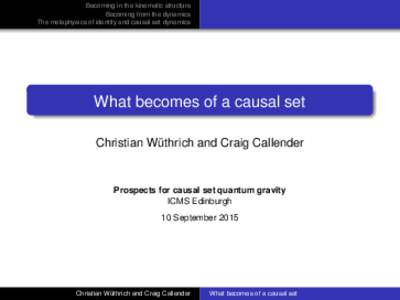 Becoming in the kinematic structure Becoming from the dynamics The metaphysics of identity and causal set dynamics What becomes of a causal set Christian Wüthrich and Craig Callender