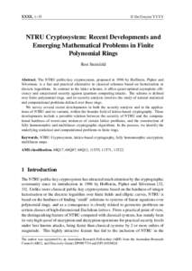 XXXX, 1–33  © De Gruyter YYYY NTRU Cryptosystem: Recent Developments and Emerging Mathematical Problems in Finite