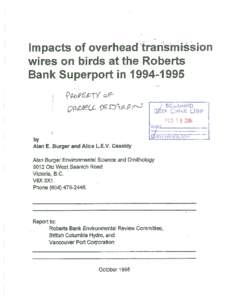 Impacts of overheadtranmision wires on birds at the Roberts Bank Superport in[removed]eEi-TYc  Q2i2UFEB 19 2OO
