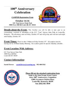100th Anniversary Celebration CAMPER Registration Form OctoberE.P. Tom Sawyer State Park