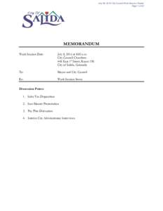 July 08, 2016 City Council Work Session Packet Page 1 of 42 MEMORANDUM Work Session Date:
