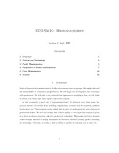 ECON5110: Microeconomics  Lecture 2: Sept, 2017 Contents 1 Overview