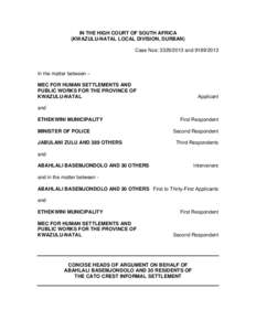 Religious law / Abahlali baseMjondolo / Spoliation of evidence / Durban / Africa / Canon law / Interdict