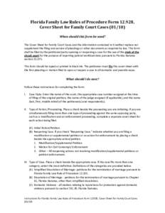 Florida Family Law Rules of Procedure Form, Cover Sheet for Family Court Cases)
