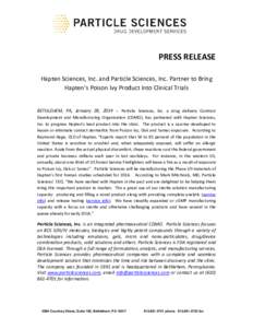 Microsoft Word - Press Release - Hapten Sciences, Inc. and Particle Sciences Partner to Bring Hapten’s Poison Ivy Product Into