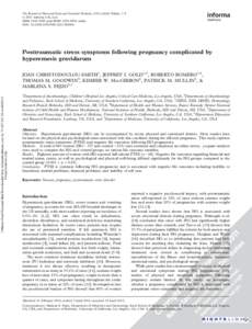 The Journal of Maternal-Fetal and Neonatal Medicine, 2011; Early Online, 1–5 Ó 2011 Informa UK, Ltd. ISSNprint/ISSNonline DOI: Posttraumatic stress symptoms followin