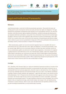 A Global Framework for Action  Legal and Institutional Frameworks GEF-FAO Groundwater Governance Project A Global Framework for Country Action Digest of Thematic Paper 6: