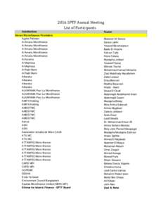 InstitutionSPTF Annual Meeting List of Participants  Name
