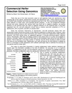 Page 1 of 2  Commercial Heifer Selection Using Genomics Written by Alison Van Eenennaam, UC Davis