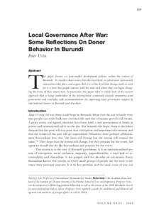 109  Local Governance After War: Some Reflections On Donor Behavior In Burundi 1