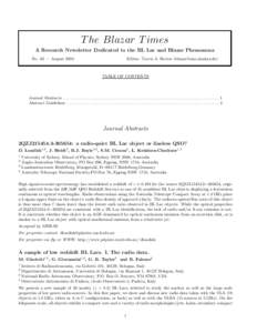 T he Blazar T imes A Research Newsletter Dedicated to the BL Lac and Blazar Phenomena No. 63 — August 2004 Editor: Travis A. Rector ([removed])