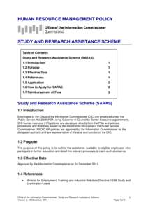 HUMAN RESOURCE MANAGEMENT POLICY  STUDY AND RESEARCH ASSISTANCE SCHEME Table of Contents Study and Research Assistance Scheme (SARAS) 1.1 Introduction
