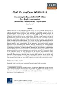 Examining The Impact of ASEAN-China Free Trade Agreement on Indonesian Manufacturing Employment