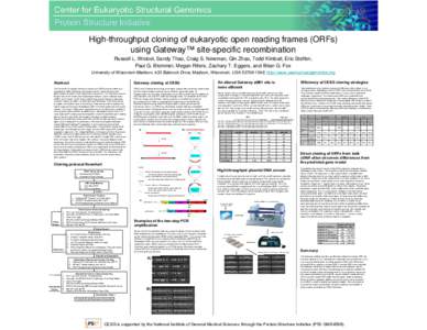 High-throughput cloning of eukaryotic open reading frames (ORFs) using Gateway™ site-specific recombination Russell L. Wrobel, Sandy Thao, Craig S. Newman, Qin Zhao, Todd Kimball, Eric Steffen, Paul G. Blommel, Megan R