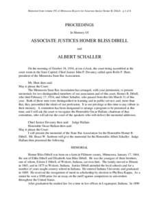 Memorial from volume 192 of Minnesota Reports for Associate Justice Homer B. Dibell…p.1 of 8  PROCEEDINGS In Memory Of  ASSOCIATE JUSTICES HOMER BLISS DIBELL