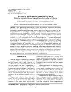 Acta Parasitologica Globalis 4 (3): 99-104, 2013 ISSN © IDOSI Publications, 2013 DOI: idosi.apgPrevalence of Small Ruminants Trypanosomosis in Assosa