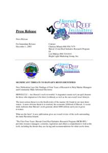 Press Release News Release For Immediate Release December 1, 2003  Contact: