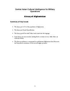 Central Asian Cultural Intelligence for Military Operations Aimaq of Afghanistan