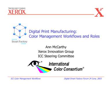 Digital Print Manufacturing: Color Management Workflows and Roles Ann McCarthy Xerox Innovation Group ICC Steering Committee