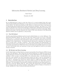 Information Bottleneck Method and Deep Learning Daniel Kunin December 16, 2017 1
