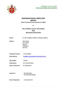 Nottingham Roman Catholic  Diocesan Education Service DENOMINATIONAL INSPECTION REPORT