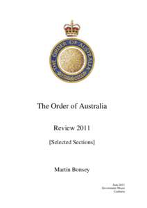 The Order of Australia Review[removed]Selected Sections] Martin Bonsey June 2011