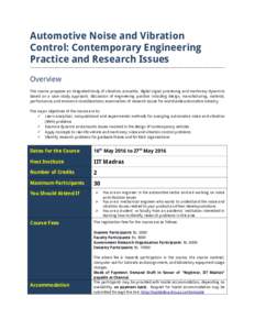 Automotive Noise and Vibration Control: Contemporary Engineering Practice and Research Issues ------------------------------------------------------------------------------------------------------------------------------