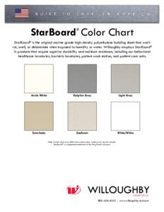 StarBoard Color Chart ® StarBoard® is the original marine grade high-density polyethylene building sheet that won’t rot, swell, or delaminate when exposed to humidity or water. Willoughby employs StarBoard® in produ