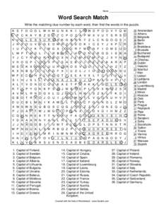 Name ______________________________________  Word Search Match Write the matching clue number by each word, then find the words in the puzzle. K S F D O G L W H M U N K K