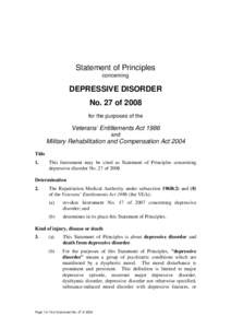 Statement of Principles concerning DEPRESSIVE DISORDER No. 27 of 2008 for the purposes of the