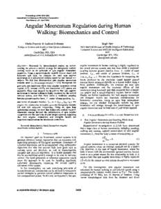 P r o d l n g s of the 2004 IEEE In(srnsUonalCenhnnca on Robotles 6 Automation New O h a n S . LA * Aprli 2004 Angular Momentum Regulation during Human Walking: Biomechanics and Control
