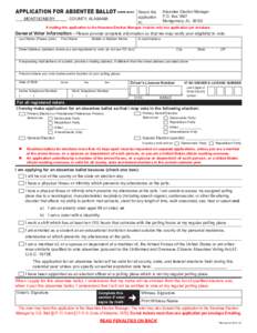 APPLICATION FOR ABSENTEE BALLOT FORM AV-R1 MONTGOMERY ______________________ COUNTY, ALABAMA  Absentee Election Manager