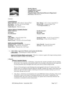 Meeting Minutes Nisqually River Council September 19, 2014 Nisqually Indian Tribe Natural Resources Department Information: 