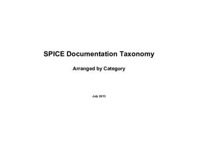 SPICE Documentation Taxonomy Arranged by Category July 2013  General Reading, including installing the SPICE Toolkit