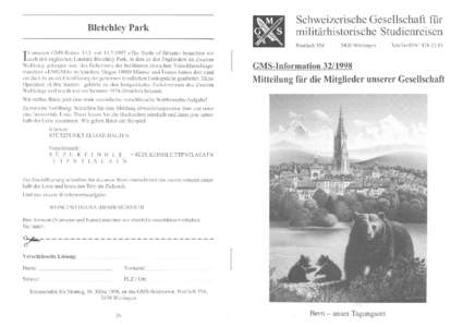 Schweizerische Gesellsch,!ft für militärhistorische Studienreisen Bletchley Park  Postfach 354