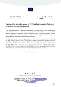 EUROPEA1 U1IO1  Brussels, 02 March 2013 A[removed]Statement by the spokesperson of EU High Representative Catherine