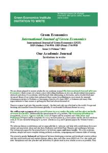 Green Economics Institute INVITATION TO WRITE Reclaiming economics for all people everywhere, other species ,nature, the planet, and its systems