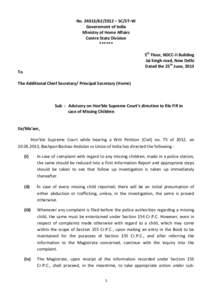 No – SC/ST–W Government of India Ministry of Home Affairs Centre State Division ****** 5th Floor, NDCC-II Building