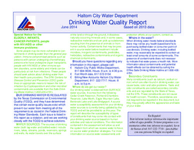 Haltom City Water Department  Drinking Water Quality Report June 2014 Special Notice for the ELDERLY, INFANTS,