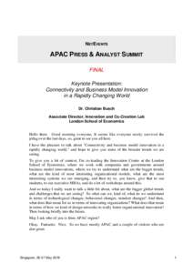 NETEVENTS  APAC PRESS & ANALYST SUMMIT FINAL Keynote Presentation: Connectivity and Business Model Innovation