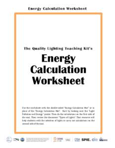    Energy Calculation Worksheet The Quality Lighting Teaching Kit’s